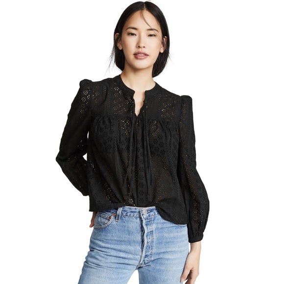 Madewell Tops - Madewell Eyelet Double tie Peasant top True black